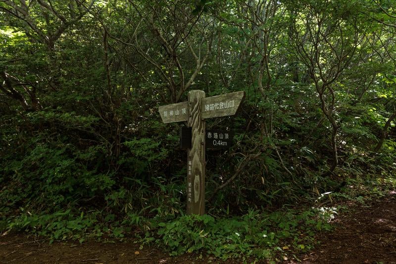 磐梯山登山道に佇む指導標の写真