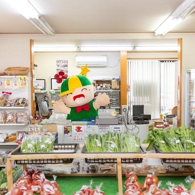 ふれあい市場で店番をするゆるキャラ｢ホットくん｣の写真