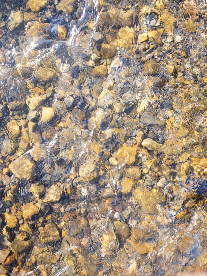 水底の小石と水の流れ（テクスチャー）の写真