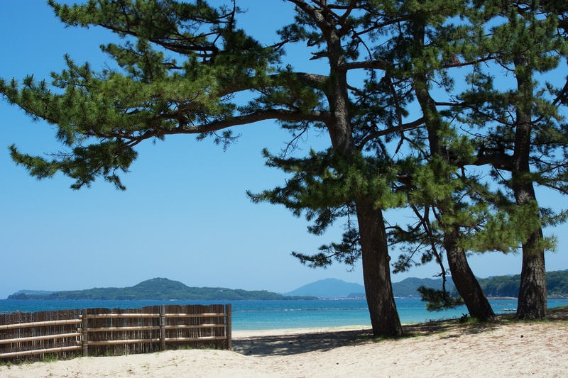 菊ヶ浜から笠山を望む（山口県萩市）の写真