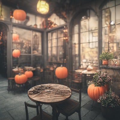 ハロウィンの店舗装飾の写真