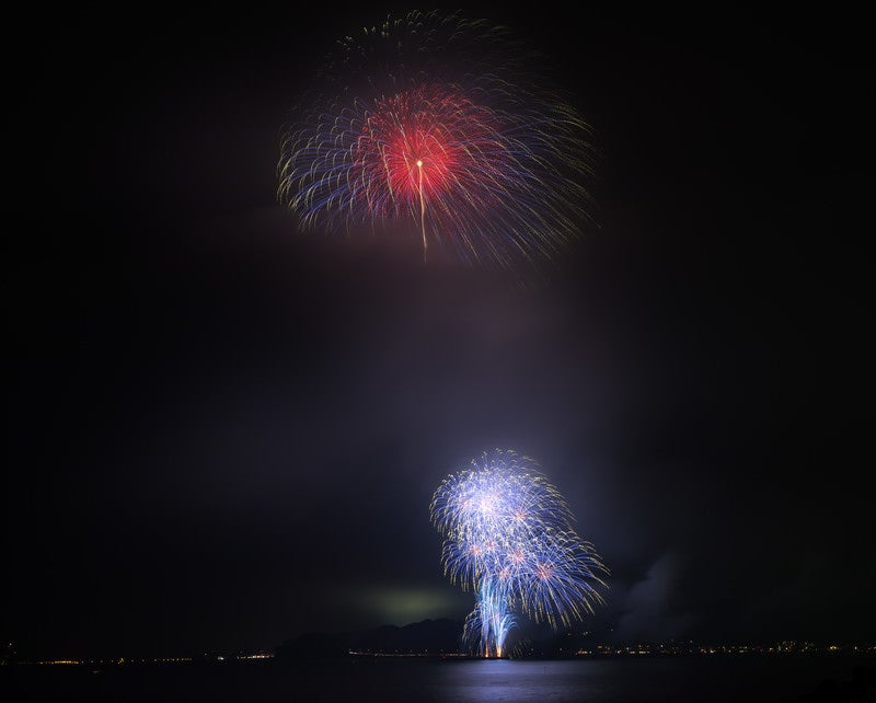 無風状態で煙が邪魔して花火が見えなくて残念の写真