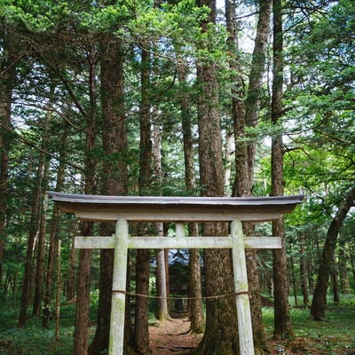 狩猟の守護神である諏訪大明神を奉斉した「狩宿諏訪神社」前の写真