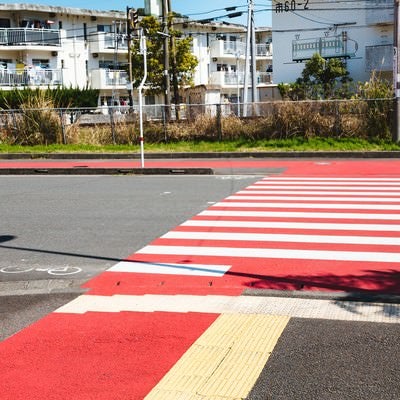 日南の隠れた名所！　紅白柄の横断歩道の写真