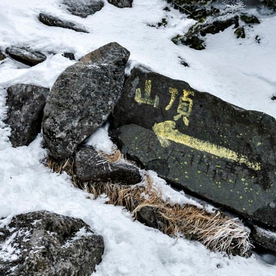 蓼科山山頂へといざなう標識の写真