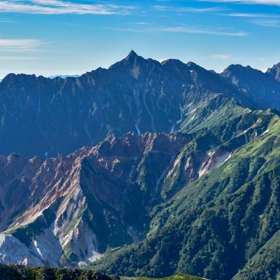 鷲羽岳側から見る槍ヶ岳と西鎌尾根の写真