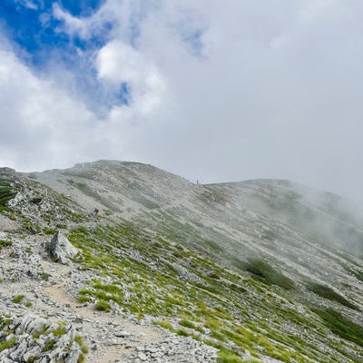 ガスに包まれる立山別山付近の景色（剱岳）の写真