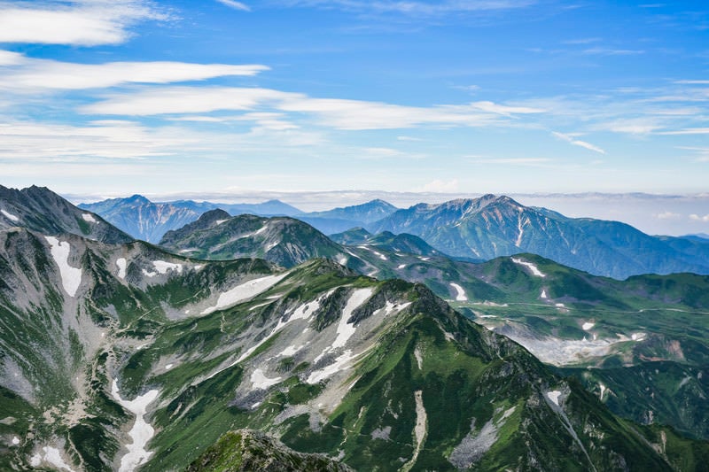 剱岳から見る薬師岳方面の景色の写真