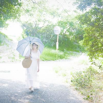 夏の日差しと木下、彼女の一瞬の写真