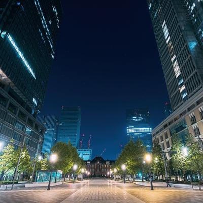 終電後の東京駅行幸通りからの夜景の写真