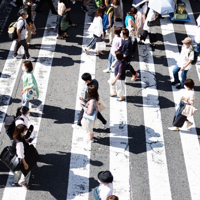 横断歩道を行き交う人混みの写真