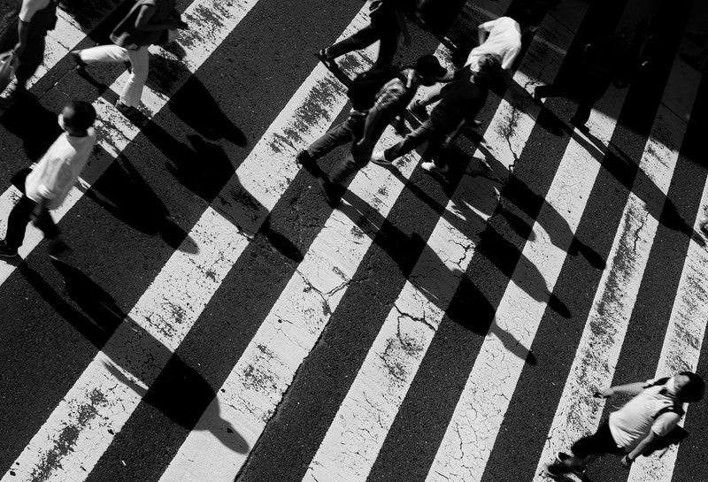 横断歩道のモノクロの世界の写真