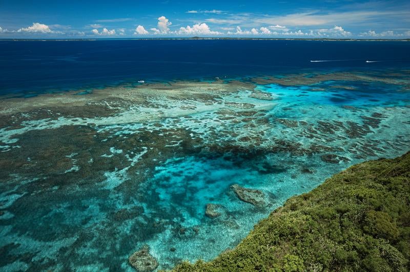 宮古島の透き通る海とサンゴ礁の写真