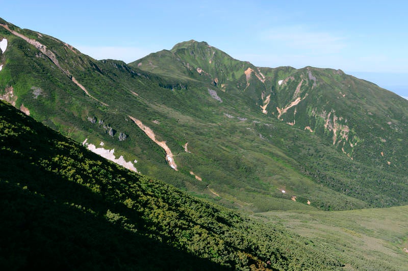 登山道から眺める富良野岳の写真