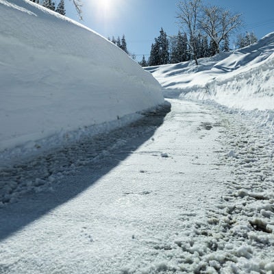 除雪した雪の壁の写真