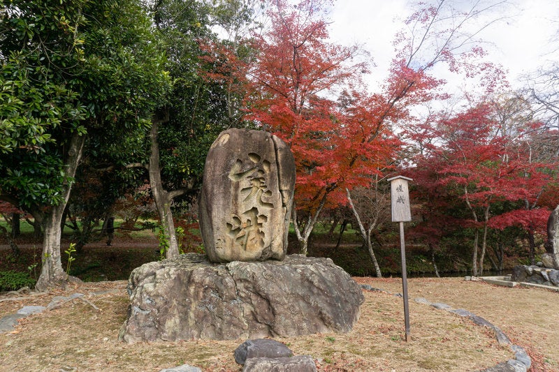 大沢池の天神島に建てられている嵯峨碑の写真