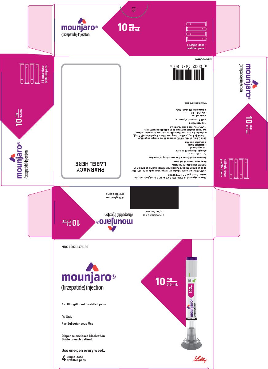 PACKAGE LABEL - Mounjaro 10 mg/0.5 mL, Carton, 4 Single-Dose Pens
