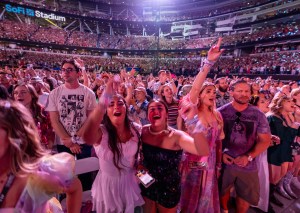 Inglewood, CA - August 07:  Fans enjoy Taylor Swift's performance during The Eras Tour at SoFi Stadium in Inglewood Monday, Aug. 7, 2023.  (Allen J. Schaben / Los Angeles Times via Getty Images)