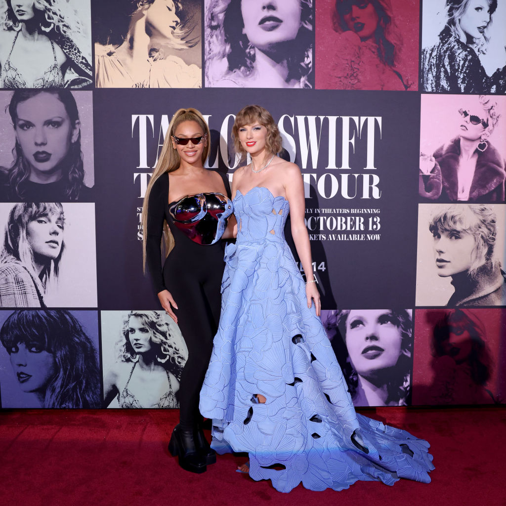 LOS ANGELES, CALIFORNIA - OCTOBER 11: (L-R) Beyoncé Knowles-Carter and Taylor Swift attend the "Taylor Swift: The Eras Tour" Concert Movie World Premiere at AMC The Grove 14 on October 11, 2023 in Los Angeles, California. (Photo by John Shearer/Getty Images for TAS)