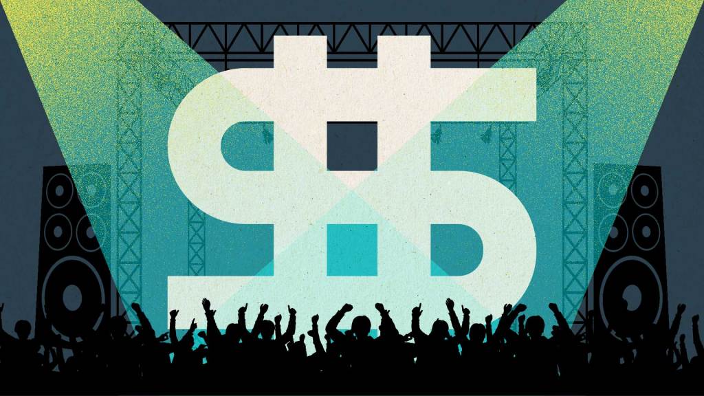 Illustration of a dollar sign on a concert stage