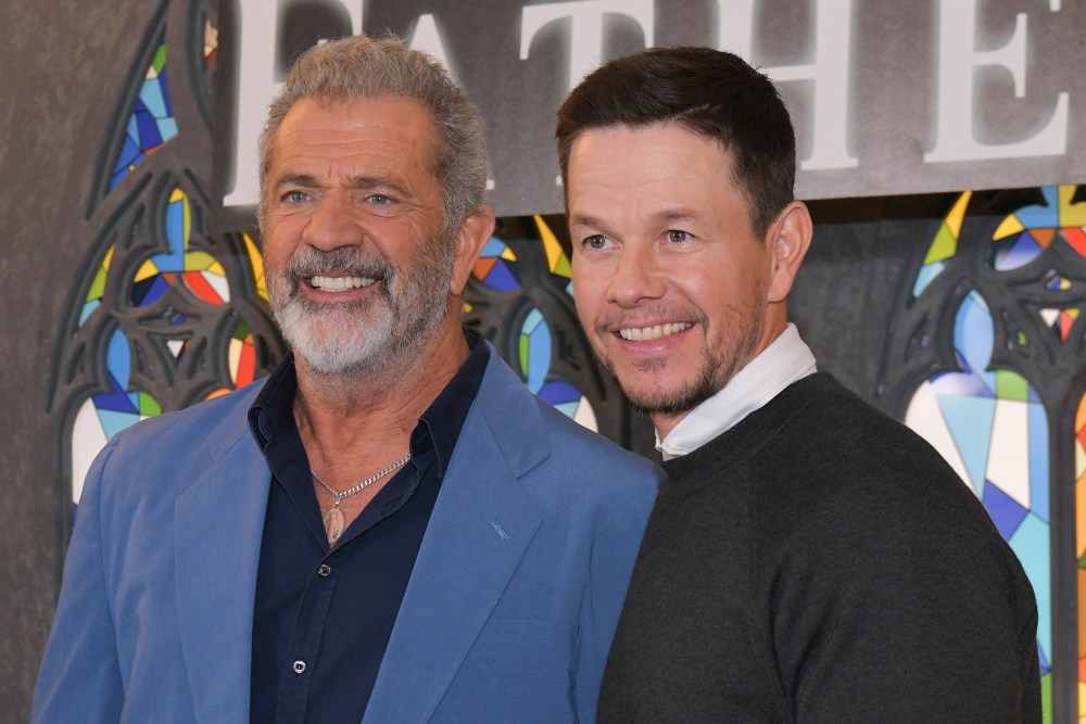 WEST HOLLYWOOD, CALIFORNIA - APRIL 01: (L-R) Mel Gibson and Mark Wahlberg attend Columbia Pictures' "Father Stu" Photo Call at The London West Hollywood at Beverly Hills on April 01, 2022 in West Hollywood, California. (Photo by Rodin Eckenroth/WireImage)