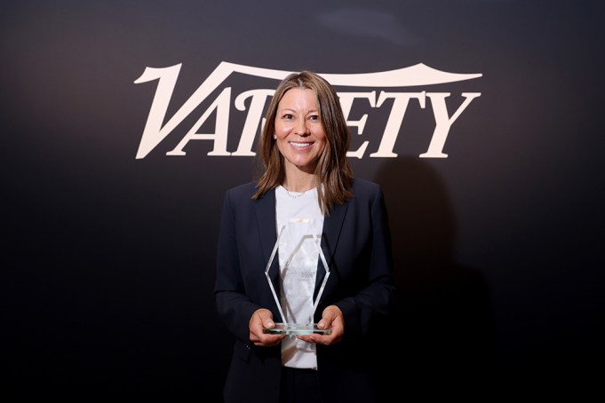 CANNES, FRANCE - MAY 20: Veronika Kwan Vandenberg poses with the International Achievement In Film Award during the Variety International Achievement in Film Awards Cocktail Reception, Celebrating Universal Pictures International at Mr. Nakamoto, Mondrian Hotel on May 20, 2024 in Cannes, France.  (Photo by Victor Boyko/Variety via Getty Images)