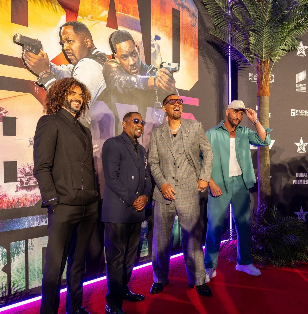 DUBAI, UNITED ARAB EMIRATES - MAY 22: Adil El Arbi, Martin Lawrence, Will Smith and Bilall Fallah attend the Dubai Premiere of Columbia Pictures BAD BOYS: RIDE OR DIE at the Coca-Cola Arena in Dubai on May 22, 2024. (Photo by Clint Egbert)