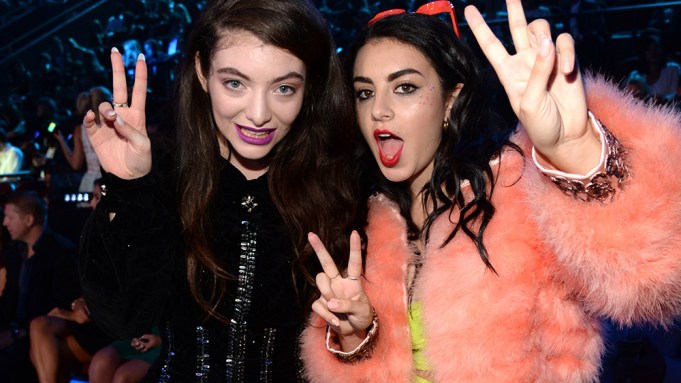 INGLEWOOD, CA - AUGUST 24:  Lorde and Charli XCX attend the 2014 MTV Video Music Awards at The Forum on August 24, 2014 in Inglewood, California.  (Photo by Kevin Mazur/MTV1415/WireImage)