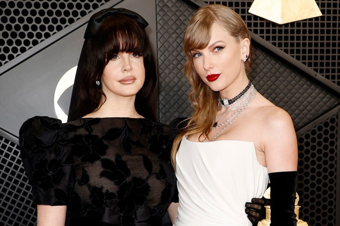 LOS ANGELES, CALIFORNIA - FEBRUARY 04: (FOR EDITORIAL USE ONLY) (L-R) Lana Del Rey and Taylor Swift attend the 66th GRAMMY Awards at Crypto.com Arena on February 04, 2024 in Los Angeles, California. (Photo by Frazer Harrison/Getty Images)