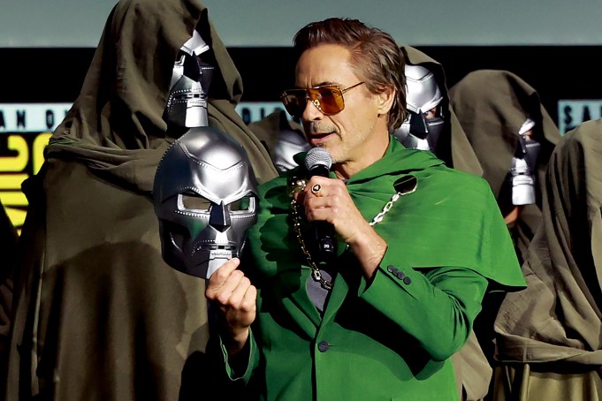 SAN DIEGO, CALIFORNIA - JULY 27: Robert Downey Jr. speaks onstage at the Marvel Studios Panel during 2024 Comic-Con International at San Diego Convention Center on July 27, 2024 in San Diego, California.  (Photo by Matt Winkelmeyer/Getty Images)