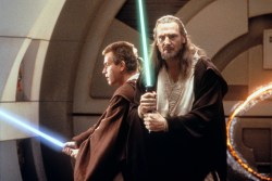 STAR WARS: EPISODE I - THE PHANTOM MENACE, Ewan McGregor, Liam Neeson, 1999 (image upgraded to 17.5 x 11.9 in)