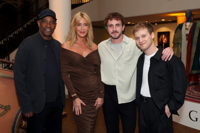 LOS ANGELES, CALIFORNIA - OCTOBER 18: (L-R) Denzel Washington, Connie Nielsen, Paul Mescal and Fred Hechinger attend a "Gladiator II" Special Screening, Q&A and Reception at Paramount Pictures Studios on October 18, 2024, in Los Angeles, California. (Photo by Phillip Faraone/Getty Images for Paramount Pictures)