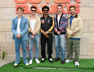 Rudy Pankow, Chase Stokes, Jonathan Daviss, Drew Starkey, Austin North at "Poguelandia" A Netflix & Outer Banks Experience held at The Barker Hangar on November 02, 2024 in Los Angeles, California.