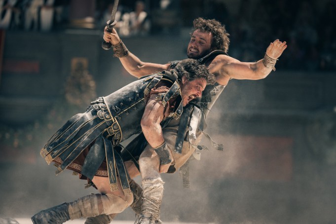 Pedro Pascal plays General Acacius and Paul Mescal plays Lucius in Gladiator II from Paramount Pictures.