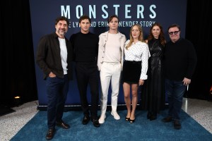 Javier Bardem, Cooper Koch, Nicholas Alexander Chavez, Chloe Sevigny, Ari Graynor, Nathan Lane at the NETFLIX FYSEE Showcase "MONSTERS: The Lyle and Erik Menendez Story" Photo Call at Tudum Theater on November 02, 2024 in Los Angeles, California. (Photo by Tommaso Boddi/Variety via Getty Images)