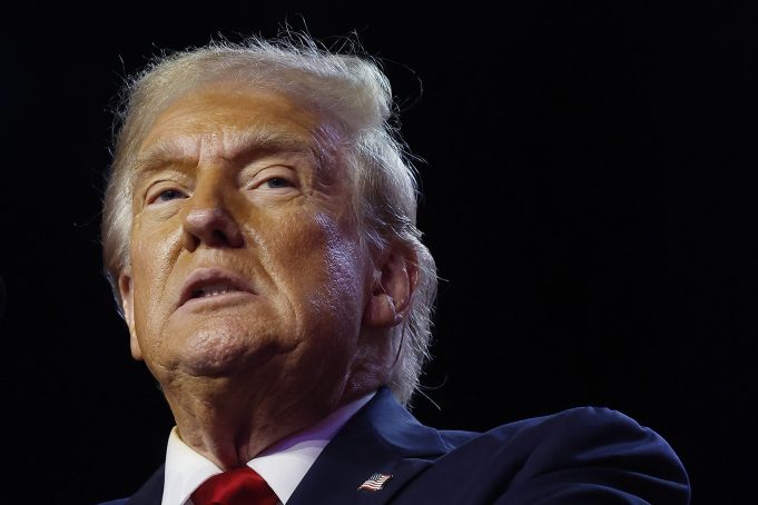 WEST PALM BEACH, FLORIDA - NOVEMBER 05:  Republican presidential nominee, former U.S. President Donald Trump speaks during an election night event at the Palm Beach Convention Center on November 06, 2024 in West Palm Beach, Florida. Americans cast their ballots today in the presidential race between Republican nominee former President Donald Trump and Vice President Kamala Harris, as well as multiple state elections that will determine the balance of power in Congress. (Photo by Chip Somodevilla/Getty Images)