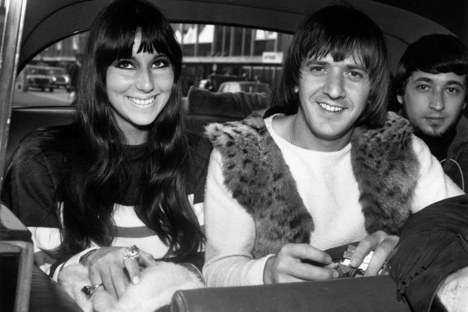 August 1965:  American singers Cher (Cherylynn LaPiere, Cherilyn Sarkisian) and Sonny Bono  (Salvatore Bono) (1935 - 1998) on a visit to London.  (Photo by Dove/Express/Getty Images)