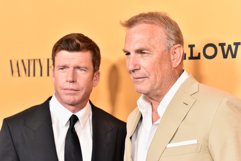 LOS ANGELES, CA - JUNE 11:  Taylor Sheridan and Kevin Costner attend "Yellowstone" premiere at Paramount Pictures on June 11, 2018 in Los Angeles, California.  (Photo by Frazer Harrison/Getty Images for Paramount Network)