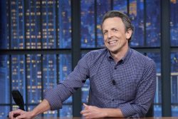 LATE NIGHT WITH SETH MEYERS -- Episode 1582 -- Pictured: Host Seth Meyers during the monologue on November 4, 2024 -- (Photo by: Lloyd Bishop/NBC)