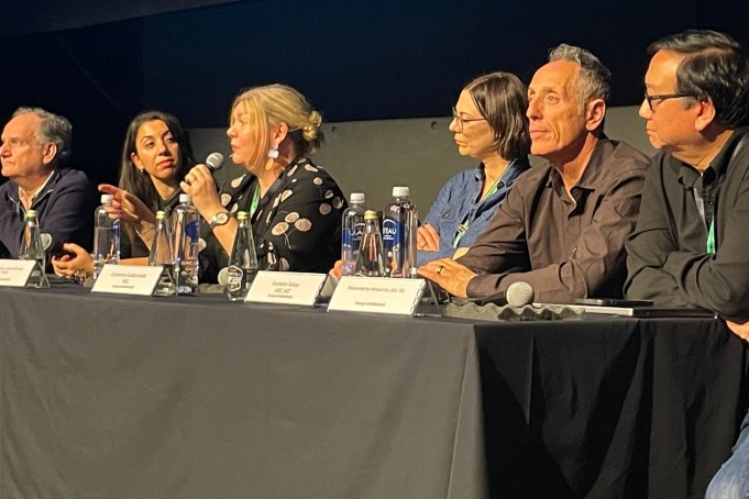 An ASC AI panel at Camerimage featured (from left) Robert Legato, Ellenor Argyropoulos, Angela Dunning Catherine Goldschmidt, Salvatore Totino and moderator Michael Goi