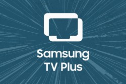 Samsung TV Plus logo with speed lines behind it