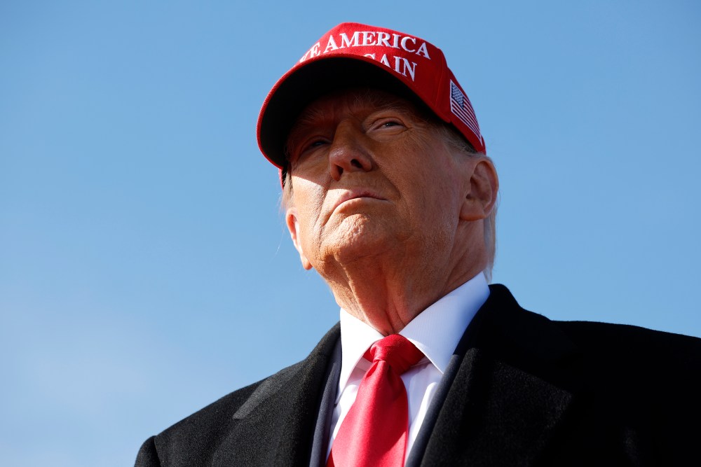 LITITZ, PENNSYLVANIA - NOVEMBER 03: Republican presidential nominee, former U.S. President Donald Trump arrives for a campaign rally at Lancaster Airport on November 03, 2024 in Lititz, Pennsylvania. With only two days until the election, Trump is campaigning for re-election on Sunday in the battleground states of Pennsylvania, North Carolina and Georgia. (Photo by Chip Somodevilla/Getty Images)