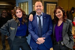 “Forgive Us Our Trespasses” – Danny and Baez team up with Danny’s old partner, Jackie Curatola (Jennifer Esposito), to find a copycat killer emulating murders from a previous case. Also, Frank and Mayor Chase (Dylan Walsh) battle over how best to handle the city’s rising homeless population; and Jamie, Eddie and Erin team up to build evidence against a previously released man who they believe is again committing criminal assault, on the 13th season finale of BLUE BLOODS, Friday, May 19 (10:00-11:00 PM, ET/PT) on the CBS Television Network, and available to stream live and on demand on Paramount+*. Jennifer Esposito, Stacy Keach, Dylan Walsh, Sami Gayle, Peter Hermann and Tony Terraciano guest star. Pictured: Jennifer Esposito, Donnie Wahlberg, and Marisa Ramirez. Photo: John Paul Filo/CBS ©2023 CBS Broadcasting, Inc. All Rights Reserved.