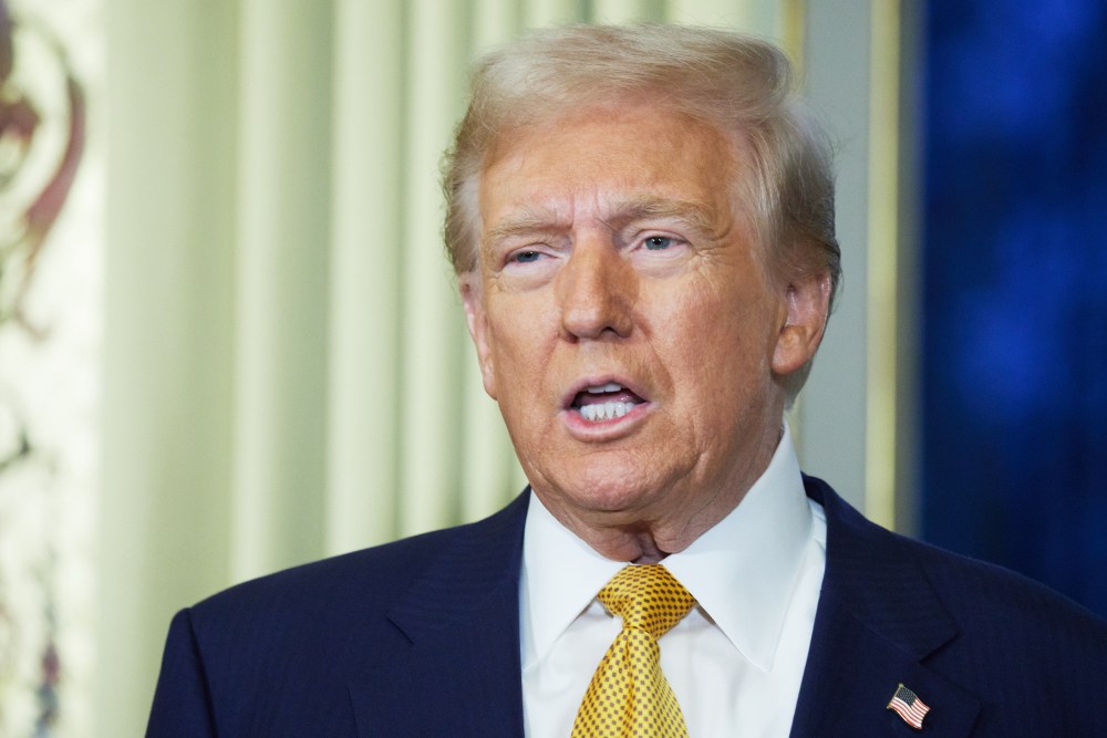 PARIS, FRANCE - DECEMBER 7: President-Elect Donald Trump at the Elysee Palace for a meeting with French President Emmanuel Macron on December 7, 2024 in Paris, France. Donald Trump was among the wave of foreign dignitaries descending on Paris this weekend to attend a reopening ceremony at Notre-Dame Cathedral, more than five years after it was damaged in a major fire. (Photo by Oleg Nikishin/Getty Images)