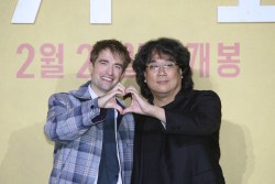 SEOUL, SOUTH KOREA - JANUARY 20: Director Bong Joon-ho and actor Robert Pattinson attend a press conference for "Mickey 17" at CGV Yongsan on January 20, 2025 in Seoul, South Korea. (Photo by Chung Sung-Jun/Getty Images)