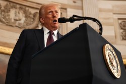 WASHINGTON, DC - JANUARY 20: U.S. President Donald Trump speaks during inauguration ceremonies in the Rotunda of the U.S. Capitol on January 20, 2025 in Washington, DC. Donald Trump takes office for his second term as the 47th president of the United States. (Photo by Chip Somodevilla/Getty Images)