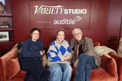 Sophie Hyde, Olivia Colman, John Lithgow of "Jimpa" at Day 1 of the Variety Sundance Studio Presented by Audible on January 24, 2025 in Park City, Utah.