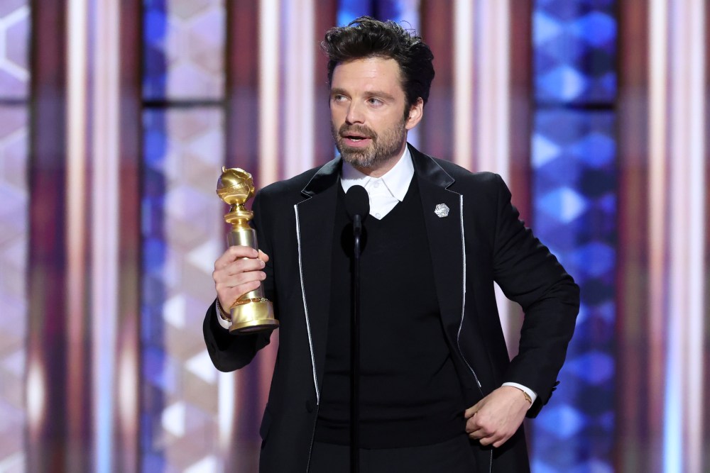 Sebastian Stan Wins Best Performance by a Male Actor in a Motion Picture – Musical or Comedy during the 82nd Annual Golden Globes held at The Beverly Hilton on January 05, 2025 in Beverly Hills, California.