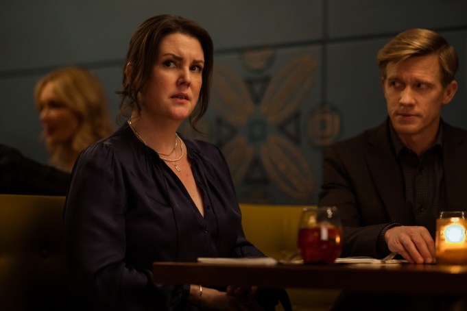 L-R: Melanie Lynskey as Shauna and Warren Kole as Jeff Sadecki in Yellowjackets, episode 2, season 3, streaming on Paramount+ with SHOWTIME, 2024. Photo Credit: Kailey Schwerman/Paramount+ with SHOWTIME.