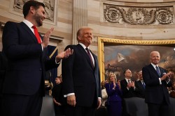 WASHINGTON, DC - JANUARY 20: U.S. Vice President-elect former Sen. J.D. Vance (R-OH) and U.S. President-elect Donald Trump arrive to inauguration ceremonies in the Rotunda of the U.S. Capitol on January 20, 2025 in Washington, DC. Donald Trump takes office for his second term as the 47th president of the United States. (Photo by Chip Somodevilla/Getty Images)